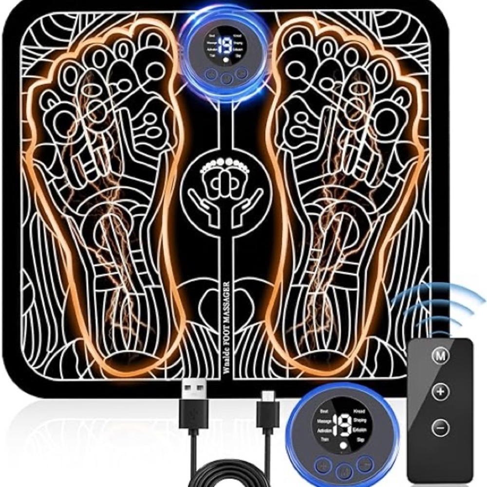 EMS Foot Massager Mat, Rechargeable Sport Muscle Stimulator, Portable with Remo